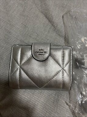 Coach Metallic Silver Quilted Snap Wallet